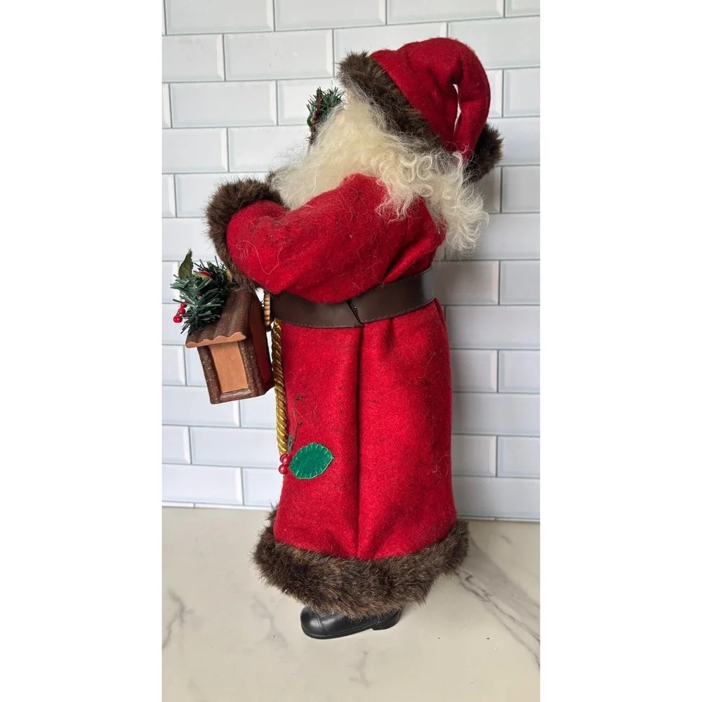 Holiday Time 18 Inch Animal Print Santa Figurine‎ Red Coat Birdhouse Christmas